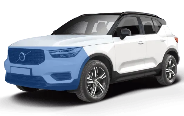 Diagram showing PPF coverage on the front bumper and hood leading edge